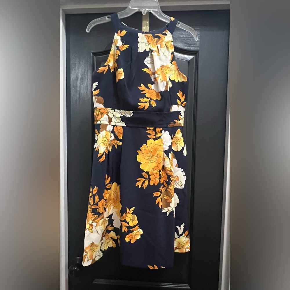 Dress Barn Gold and Blue Strapless Sundress Wedding Guest